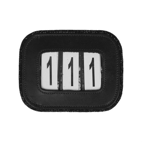 Horka Læder Stævne nummer med glimmer kant.